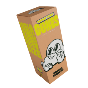 Large industrial bulk box containing 1000 Flying Papers King Size Brown pre-rolled cones.