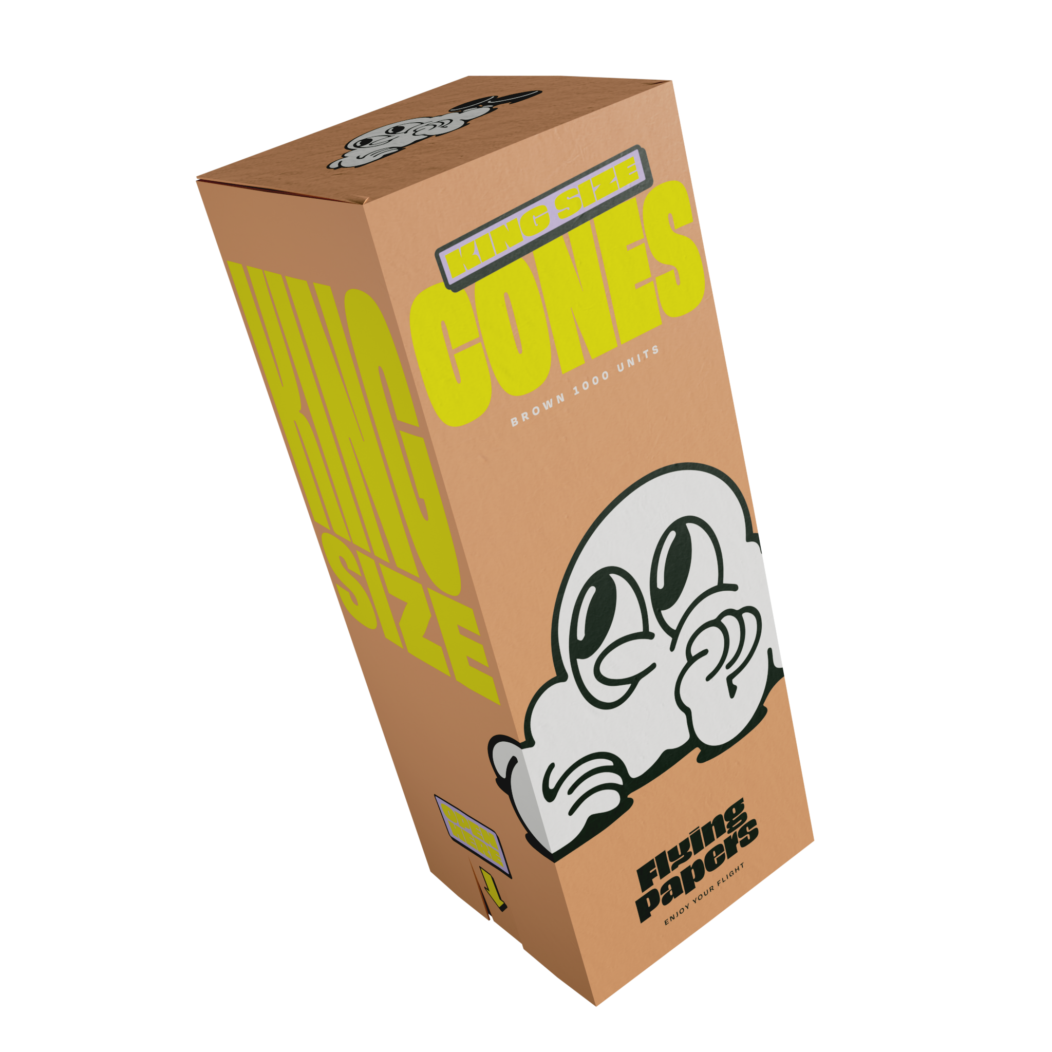 flying papers king size brown pre rolled cones (1000 pack bulk box) Large industrial bulk box containing 1000 Flying Papers King Size Brown pre-rolled cones.
